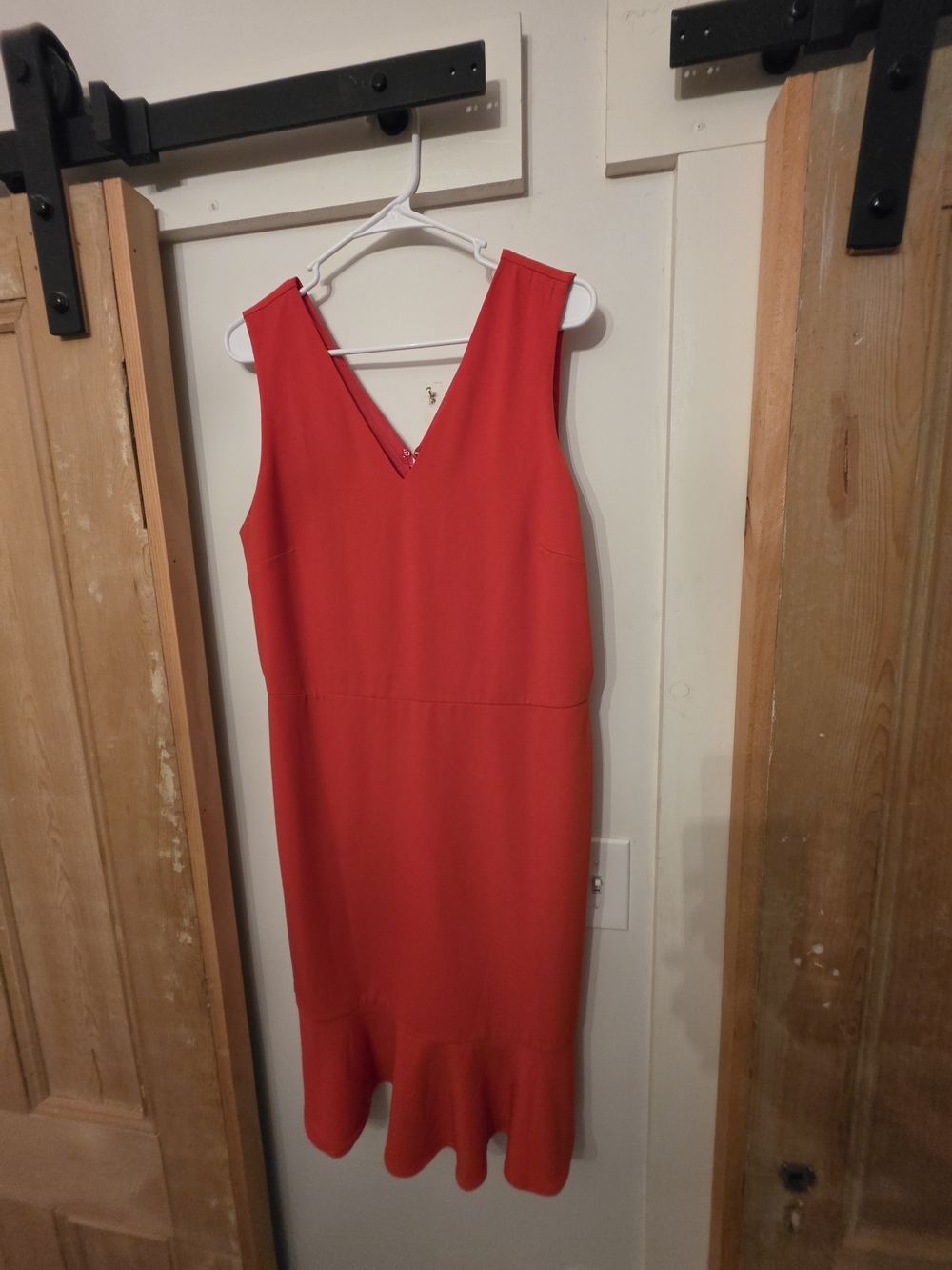 Banana Republic Red-Orange V-Neck Sheath Dress with Flounce Hem (14)